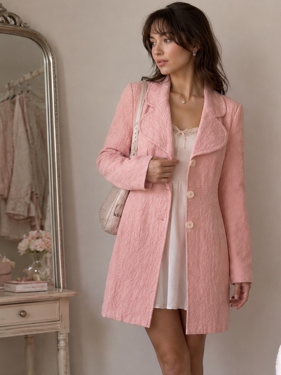 le chateau Jackets & Blazers - VINTAGE le château Pink Jacquard Coat Balletcore Coquette Y2K 90s Tailoring